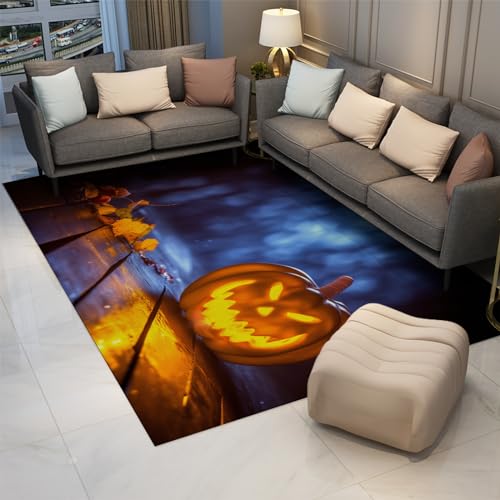 Tapis Halloween citrouille lanterne 90x120cm lavable - 3