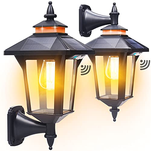 Kuniwa Motion Sensor Solar Wall Lights Outdoor With 3 Modes, Dusk To Dawn Led Wall Lantern Waterproof Front Porch Sconce Exterior For Patio Garage Garden Barn Yard House, 2 Types Of Wall Mount, 2 Pack #TOP7