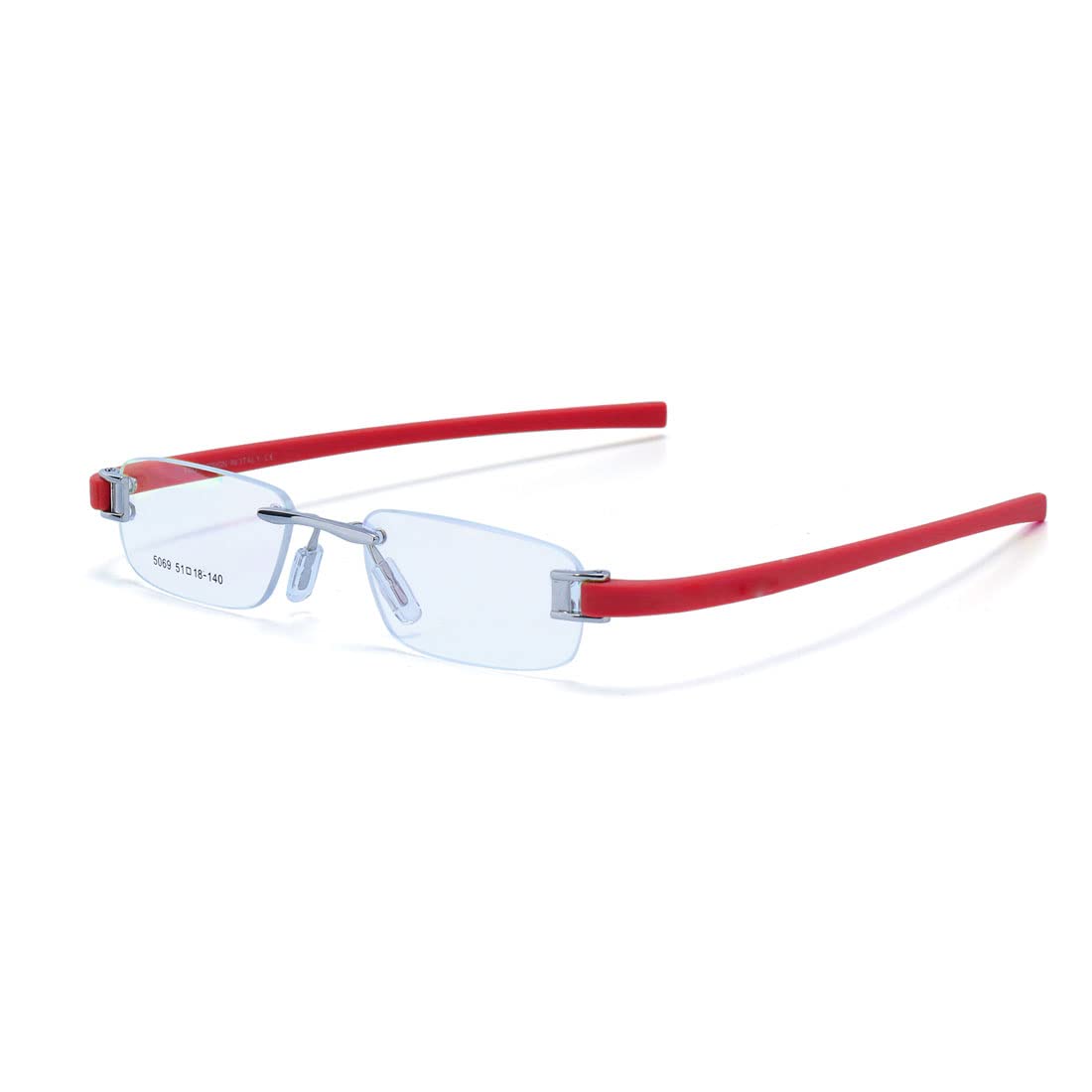 RSINC Rimless frame/eyeglass/Spectacle, Optical, Prescription, For Men And Women, Modern, Unisex, Business, Collage, Fashion, School, Ladies, Sports, Tag Silver Red 5069 51-18-140 Tag A1