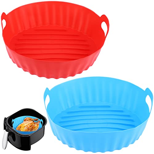 2Pcs Silicone Air Fryer Basket Reusable Airfryer Silicone Liners Pot For 3 To 5Qt Air Fryer Non-Stick Basket Bowl Baking Tray Oven Accessories Replacement(Top 8In, Bottom 6.75 In) #TOP3