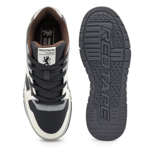 Image of Red Tape Men's Sneakers White Brown Pu Round Lace-Up All-Day Comfort