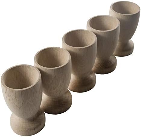 WooDeeDoo Set (12) Wooden Egg Cups | Medium 50 x 45 mm | Plain Beechwood | Eco-Friendly Kitchen Tabletop Food Treasure Toys Kids Crafts Early Years Learning Natural Wood Breakfast Egg Stands Holder