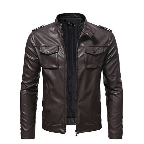 Vestes Hommes Sport Confortable Casual Vestes Motard Hommes Mode Printemps Automne Vestes Transition Hommes Coupe Régulière Vestes en Cuir Hommes Vestes Sport Hommes A-Brown XXL