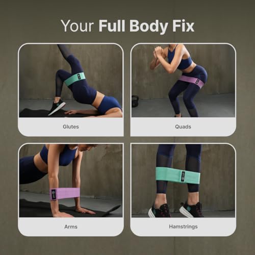 Image of Cult Hip Resistance Bands for Workout - Pack of 3 (Pink, Purple & Green) | Non-Slip Fabric Exercise Bands for Women & Men | Heavy Duty Glute, Thigh & Leg Bands | Up to 50 LBS Resistance