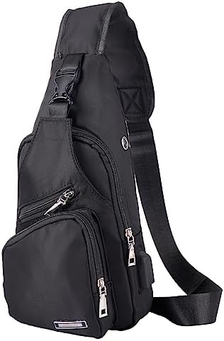 JUMO CYLY Men's Leather Sling Bag,Chest Shoulder Daypack Waterproof Crossbody Bag with USB