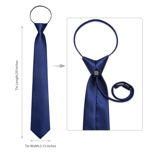 Image of DiBanGu Mens Zipper Ties Silk Adjustable Necktie Pocket Square