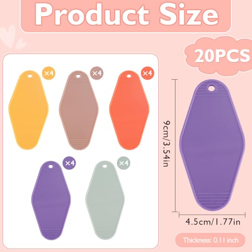 20 PCS Hotel Keychain Blanks, 5 Color Rainbow Plastic Rhombus Motel Keychains for DIY, with Keyrings