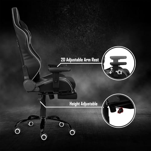 Image of Casa Copenhagen , Designed in Denmark,High-Back Italian Leather Gaming Ergonomic Chair with Footrest, Luxurious Memory Foam Seating & Multi Function Arm- Black & Grey