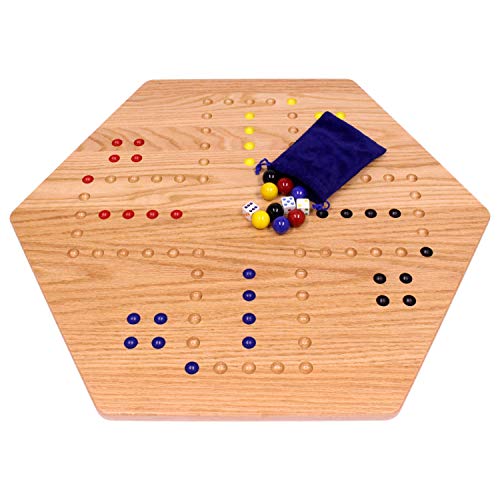 Amishtoybox.com Wahoo Wooden Marble Game Board Set - Large 24" Wide - Solid Oak Wood - Double-Sided - With Large 22Mm Marbles And Dice Included #TOP5