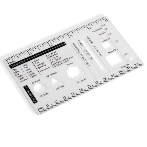 Uptthow Culinary Ruler Acrylic Mini Cutting Reference Template Cooking Measurement For Food Essential Kitchen Tool With Weight Temperature Baking Conversion Chart For Beginner And Chef (5 * 3'
