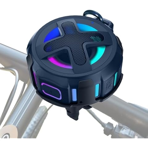 XLEADER Portable Bluetooth Speaker with Handlebar Mount for Bike Motorcycle, Certified IPX7 Waterproof, Small Wireless Speaker with Lights,Clip,Mic,Bassup,2000mAh, Bike Bicycle Accessories,for Riding Cover