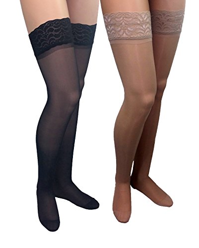 Image of ITA-MED Sheer Thigh Highs Compression (23,30 mmHg) H-80, Black /Nude, XX-Large, 2 Count
