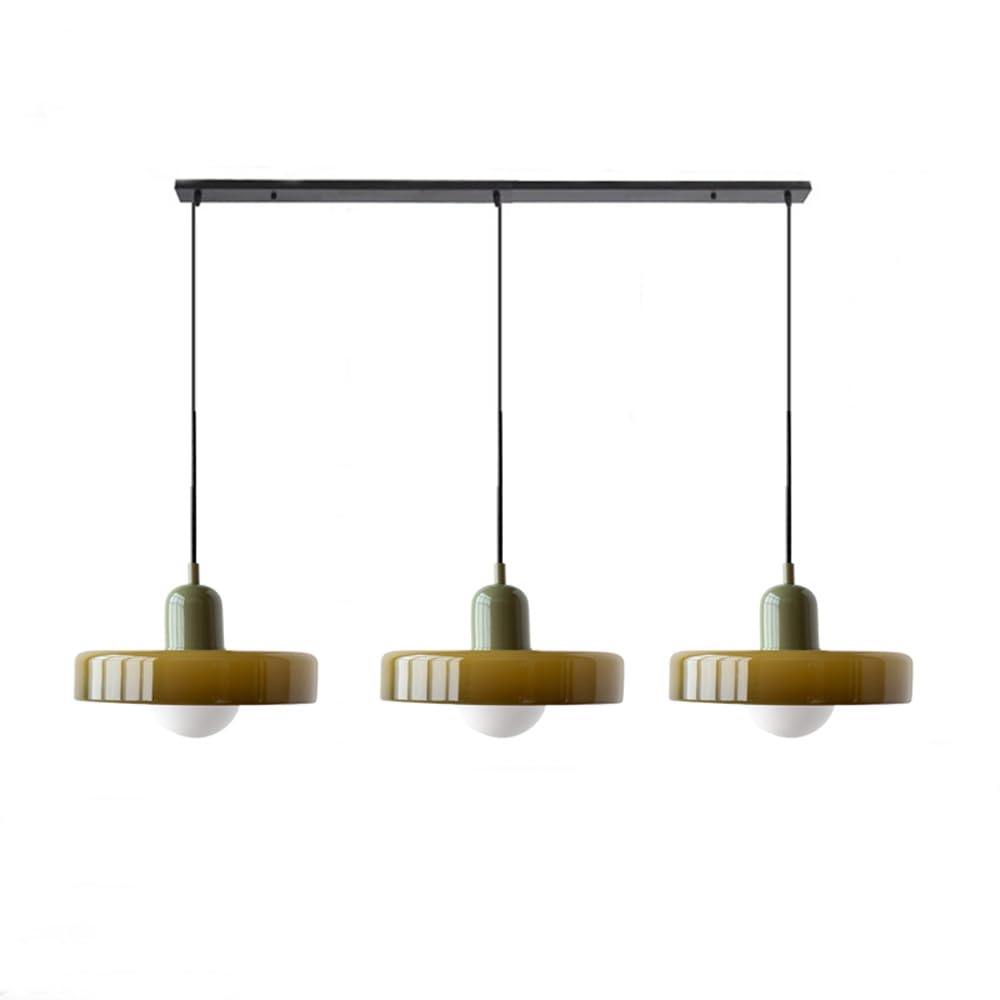 Siyane Green 3 Light Mid Century Modern Pendant Light Glass Shade Long Chandelier Nordic Farmhouse Vintage Ceiling Hanging Lamp For Dining Room Over Table Kitchen Island, With White Bulb