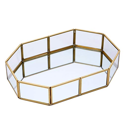 Preisvergleich Produktbild LXHANSPF-lead Spiegeltablett gespiegelten verzierten dekorative Fach Kosmetik Organizer schminktisch aufbewahrung für Schmuck / Make-up Veranstalter / Kosmetik Platte Serviergeschirr / Gold