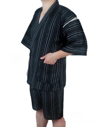 ZEALMAX Kimono Traditional Japanese Style Pajamas Set Shirt and Shorts, Men's Cotton Linen Loungewear Bathrobe Casual Clothes Multicolor 5