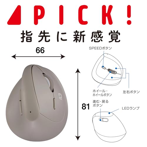 Digio2 ミニ エルゴノミクス ワイヤレス マウス 静音 5ボタン BlueLED グレージュ