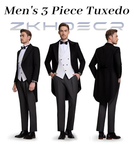 Men's 3 Piece Suit for Groom Men's Wedding Morning Suit with Tailcoat Tuxedo Long Tail Double Breasted Vest Pants2