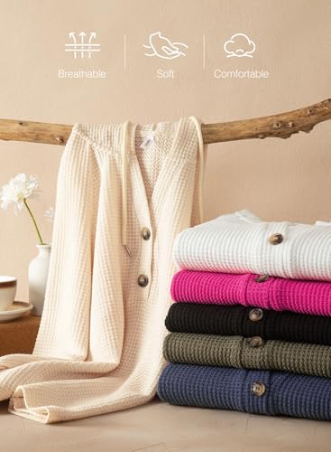 Image of Dokotoo Hoodies for Women Waffle Knit Button V Neck Casual Sweatshirt Tops