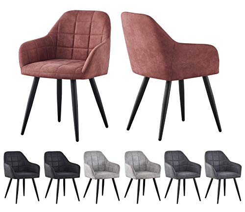 mcc direct Esszimmerstuhl im 2er Set aus Kunstvelourleder mit Metallbeinen Designerstuhl Küchenstuhl Adrian (Altrosa)