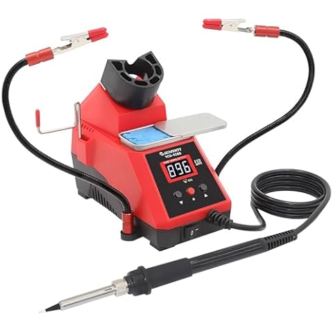Jesverty 60W Digital Display Soldering Iron Station Kit w 2 Helping Hands, °C/ºF Conversion, Auto Sleep & Calibration Support Cover