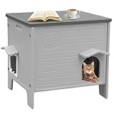 Rockever Plastic Outdoor Cat House, Waterproof Cat House for Outdoor Cats with Escape Door, Sturdy Feral Cat House Outdoor Indoor, Spacious and Clean Easily (Grey)