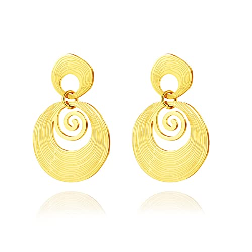 18K Gold Plated Circle Drop Earrings For Women Girls,Trendy Striped Layered Disc Dangle Earrings,Statement Geometric Irregular Stainless Steel Earrings Hypoallergenic,Chic Minimalist Designer Jewelry #TOP13