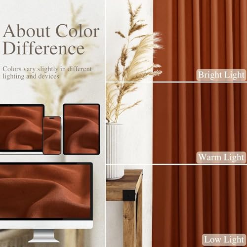 Image of Nanspring Extra Wide Terracotta Curtains for Living Room 96 Inches Long Back Tab and Rod Pocket Linen Light Filtering Semi Sheer Farmhouse Boho Curtain for Bedroom Office Luxury 100x96, 2 Panels