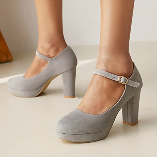 KISSASA Womens Faux Suede High Heel Mary Janes Chunky Round Toe Platform Ankle Strap Pumps Office Work Dress Shoes4