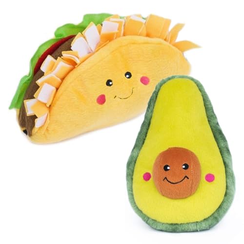 ZippyPaws NomNomz - Dog Squeaky Toys to Keep Them Busy, Funny Food Plush for Small & Medium Dogs, Cute Stuffed Puppy Toy, Pet Products, Gift for Dogs of All Breeds, Soft and Cuddly - Taco & Avocado