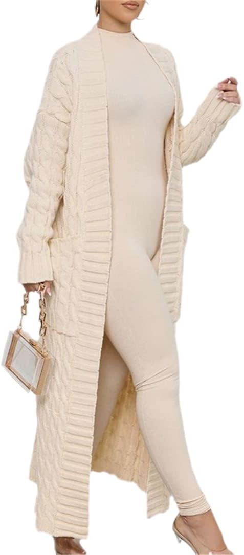 Women Knitted Sweater Pockets Full Sleeve Long Loose Cardigans Autumn Winter Warm Cardigan Coat