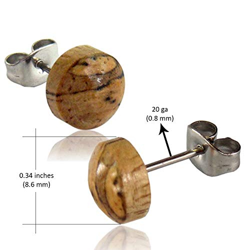 Earth Accessories Rounded Stud Earrings For Women - Earring Set With Organic Wood - Ear Rings With Surgical Steel #TOP1