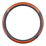 SNAHLPER Couvre Volant Voiture pour C1 / C3 / C3-XR / C3 Aircross /C3 Pluriel / C3 Picasso, Housse Volant Voiture en Cuir Fibre Carbone, Confortable Et AntidéRapante Protecteur, 38cm,Orange-Round