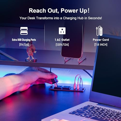 COMHOMA 55 Inch Gaming Desk with USB Charging Ports and LED Lights, Computer Desk with Monitor Stand for Home Office, Modern Gamer Desk Table with Mouse Pad & Side Hook, Colorful - Image 6