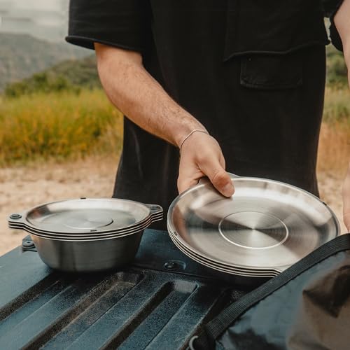FULL WiNDSOR - MAGWARE - Magnetic Bowls and Plates Set - Stainless Steel Travel Dinnerware for Camping, Overlanding, Backpacking, Picnic, RV, Outdoor Dining Portable Mess Kit - Double Set (8 PCS) - Thumbnail 5