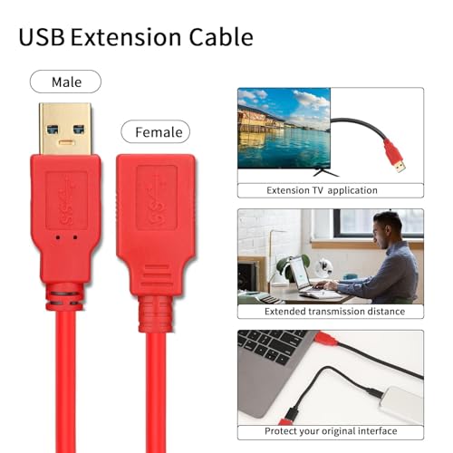 Image of NISHTECH USB Extension Cable 50 CM, USB 2.0 Type A Male to Female Extender Cord Adapter, Compatible with Printer, Keyboard, Mouse, Flash Drive, Hard Drive, Controller (Red)
