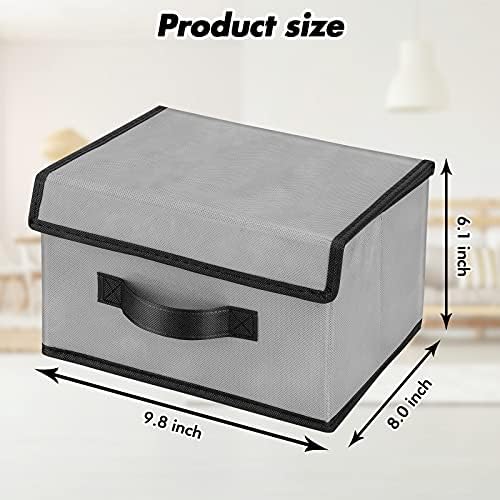 wsryx 4 Pack Storage Boxes with Lids, Foldable Fabric Organiser Containers Boxes with Handle Large Storage Bins for Toys, Clothes, Towels, Books (GREY)