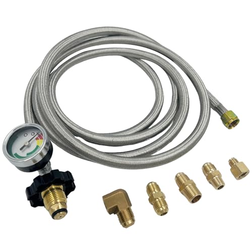 Mensi Manguera de gas propano de 3/8 pulgadas, accesorios de 1/4 pulgadas NPT macho de 3/8 pulgadas macho de 1/4 pulgadas, codo invertido macho de 1/4 pulgadas, kit universal POL regulador de tanque