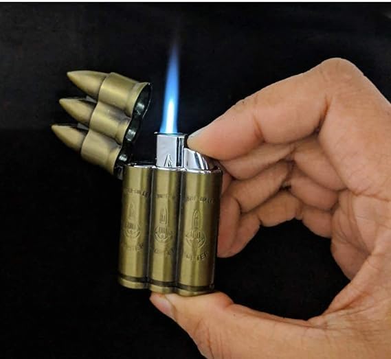 Advenga Metal Hunter Bullet Shaped Lighter - Pocket Lighter - Windproof Lighter Refillable Cigarette Lighter Unisex (Gold) (Triple Bullet Shape)-image-1
