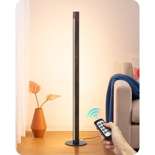 EDISHINE Floor Lamps for Living Room, Upgraded Dual-Sided Lighting, Wooden Corner Floor Lamp, LED Corner Lamp with Remote/Foot Control, 7CCT & Dimmable Standing Lamp for Bedroom, Office, Dar