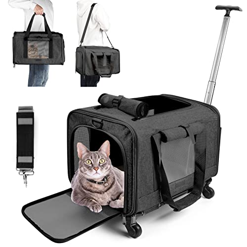 Cat Carrier Dog Carrier Airline Approved【Fit American/Tsa/Delta/United Airline】 For Small Dogs Or Large Cat, Cat Bag Carrier With Wheels, Folding Pet Carrier Under Seat For Walking Travel Vet Visits #TOP1