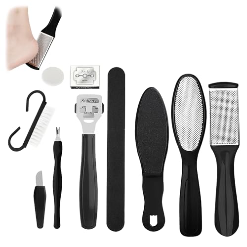 Rapeuse Pieds & Rape Pied Professionnelle – Kit Pédicure 10 Pièces avec Pierre Ponce, Scalpel Pedicure & Lime Pieds pour Enlever Callosités, Peaux Mortes & Soin des Pieds