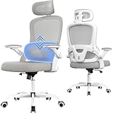 ORRSAKER Ergonomic Office Chair, High Back Computer Chair with Adjustable Lumbar Support, 3D Armrest, Headrest, Mesh Home Office Desk Chair for Work and Study, Ergonomic Chair for Long Hours, Grey