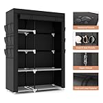 VTRIN Wardrobe Closet, 41.7 Inch Wide Portable Closets for Hanging Clothes with 1 Hanging Rod, 6 Shelves, 6 Pockets, Clothes Rack with Cover Portable Wardrobe Closet for Bedroom, Dorm, Black - Image 4