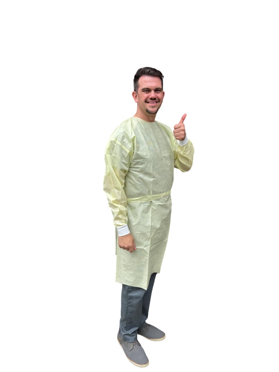 Disposable Isolation Gowns - PPE Gowns Disposable - Knee-Length, Non-Woven, Fluid-Resistant Gowns, Latex Free (100, XL)