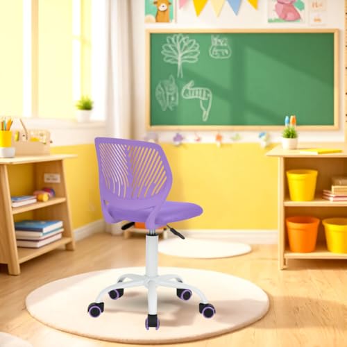 FurnitureR Kompakter Klassenstuhl, ergonomischer Sitz für Schule, Rückenlehne aus atmungsaktivem Netzgewebe, höhenverstellbar, Zeichenzimmerstuhl für Kinder, leicht zu bewegen, 360 °, Violett