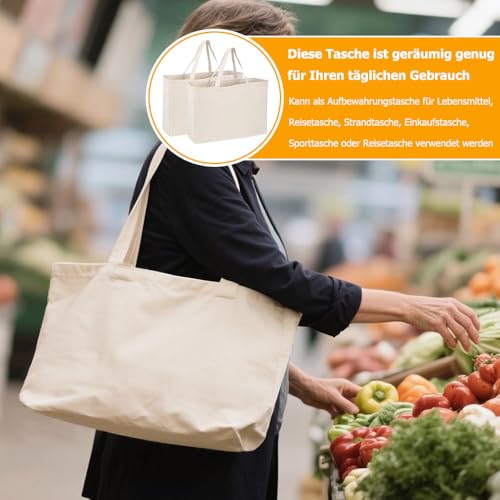 Coztie Baumwolltasche, 2 Stück Groß Einkaufstasche 45 x 35 cm Baumwollbeutel Stoffbeutel, Jutebeutel, Stoffbeutel Unbedruckt für Wäsche Sport Shopping Wiederverwendbare Jutebeutel (2, Beige)