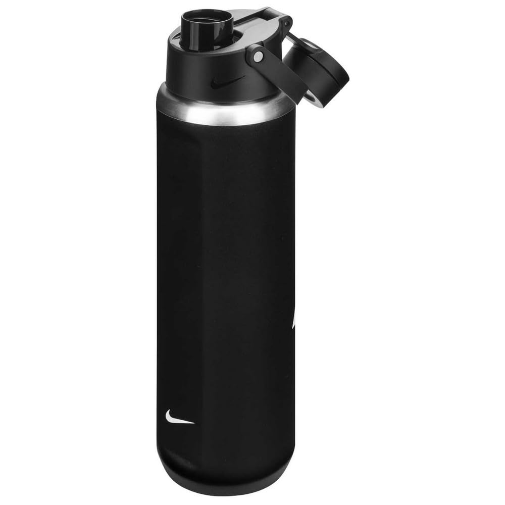 NIKE SS Recharge Chug Bottle 24oz 709 ml Edelstahl Trinkflasche Sportflasche Training Fitness Graphic ACG, Black/Black/Summit White
