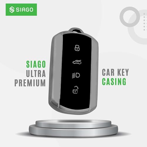 Image of SIAGO TPU Key Cover and Round Key Chain Compatible with Tata Curvv | Curvv EV Electric 4 Button Smart Key (Grey)