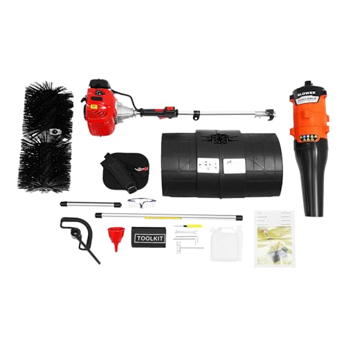 LENDISIY Barredora de gasolina, escoba de motor de 52 cc, 2 tiempos, gasolina, soplador de hojas, soplador de hojas, quitanieves, barredora de hojas con correa para el hombro y gafas protectoras para