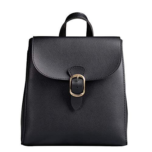 SUNLIGHT LEAVES Mochila simple de piel vegana para mujer, clásica, vintage, de piel sintética, correa convertible, Negro (Negro), Small